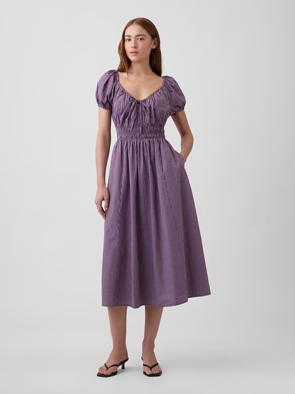 Gap Puff Sleeve V-Neck Gingham Check Maxi Dress Classic Timeless Summer Church
